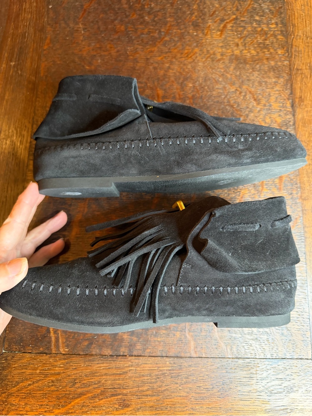 STAUD Black Suede Fringe Moccasin Loafers - Women’s Size 37 - Picture 6 of 8